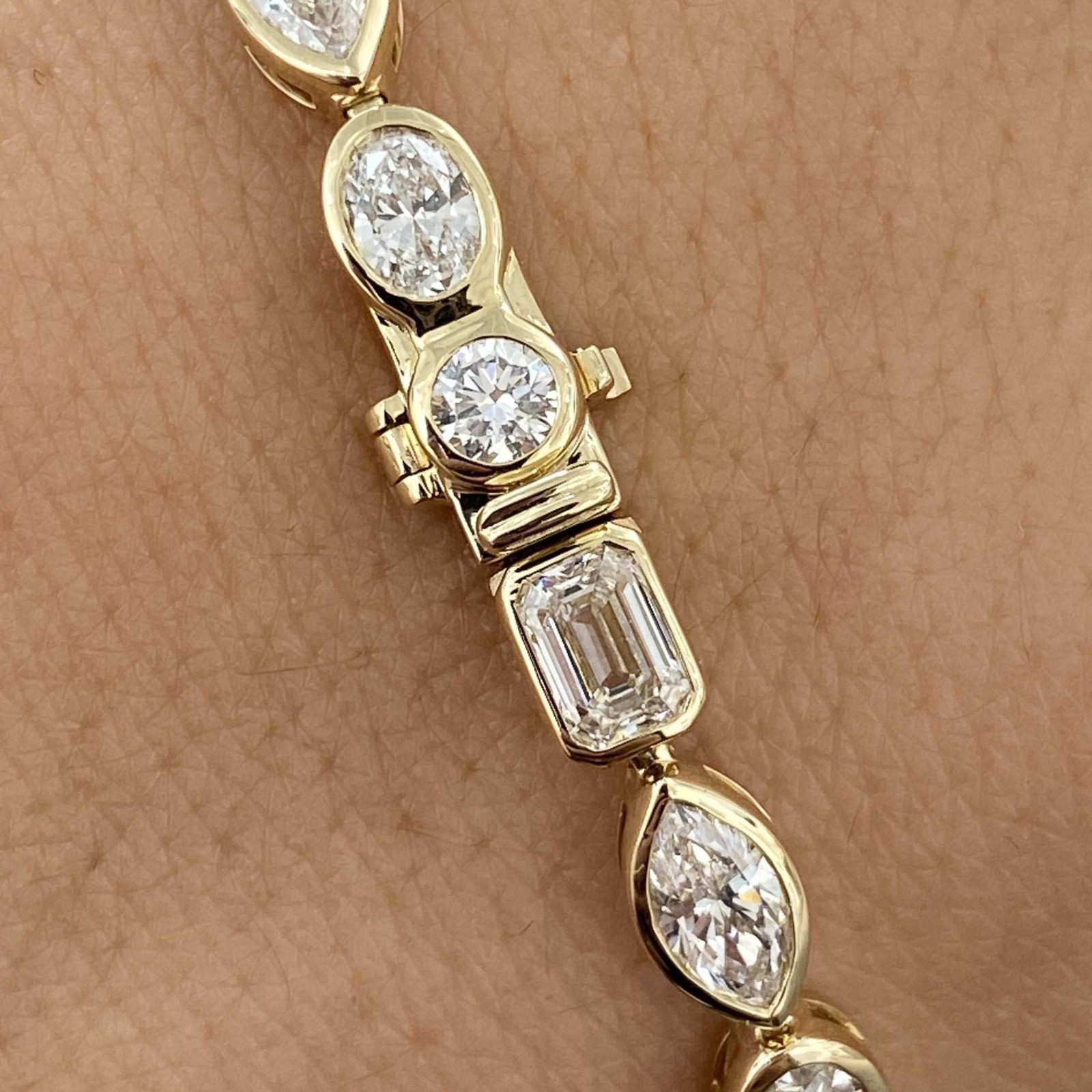 14k Solid Yellow Gold Lab Grown Diamond Multi Cut Bezel Style Tennis Bracelet