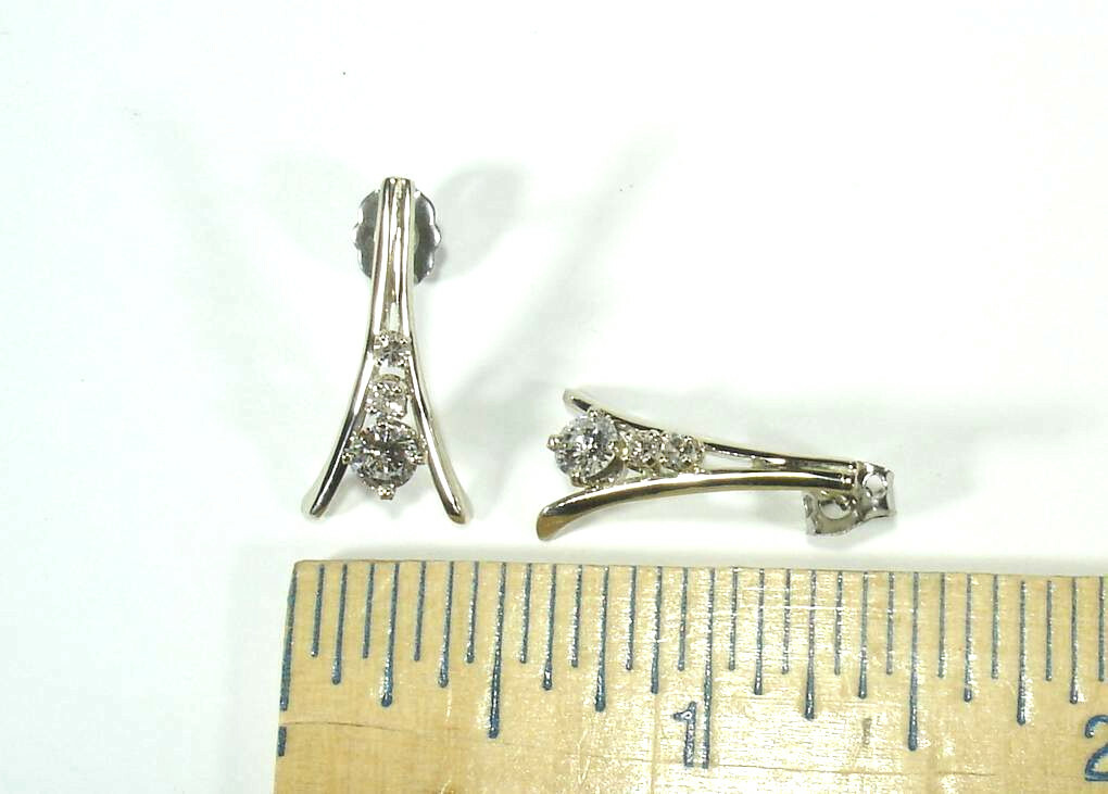 (0.66 ctw ) Diamond Earrings (3 Diamond Wishbone Design) – 14k white GOLD