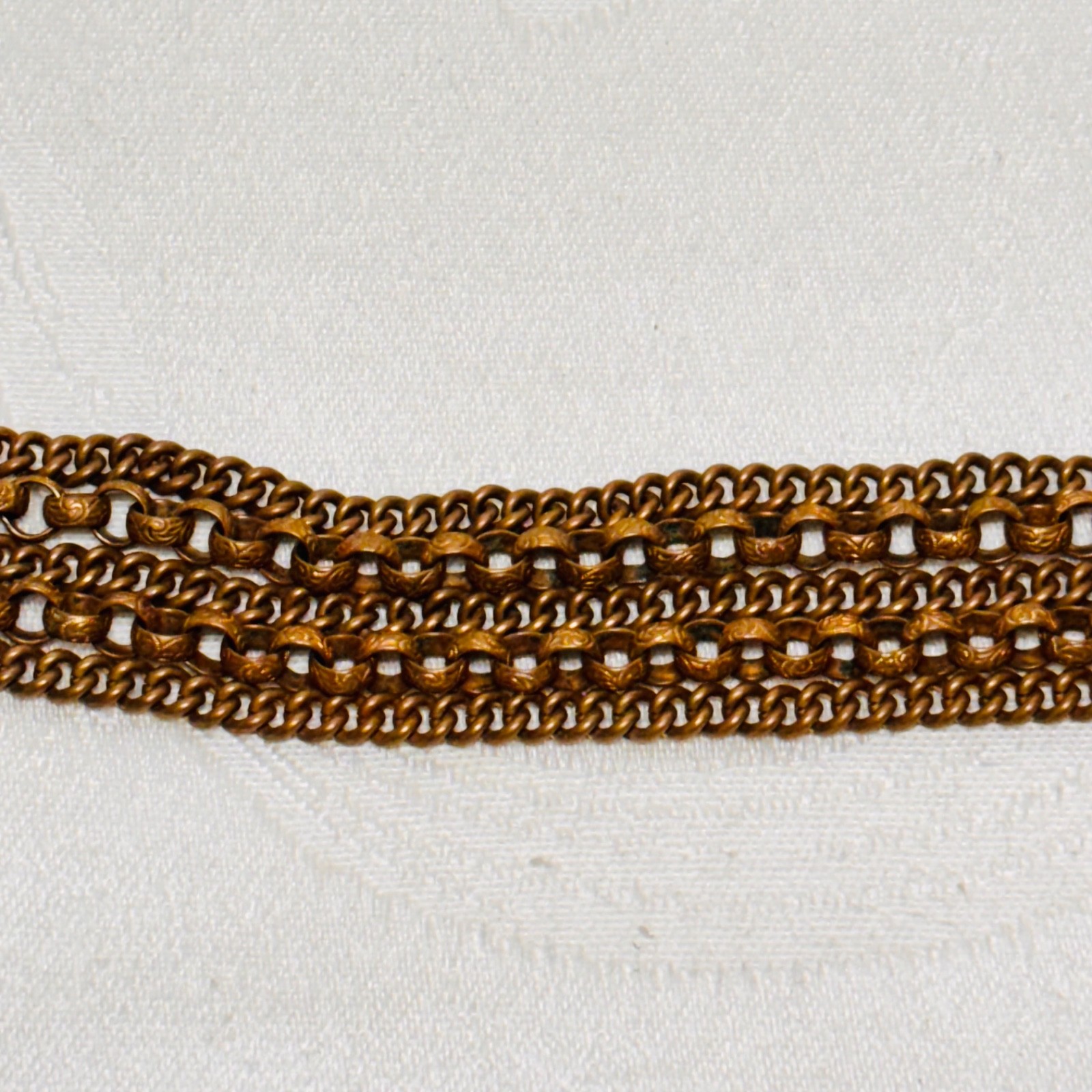 BRACELET brass metal five cable curb chains fold over clasp vintage 6 1/4″ circ
