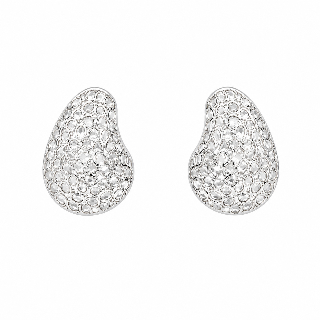 Natural Polki Stud Earrings 925 Sterling Silver Pear Bridal Statement Handmade