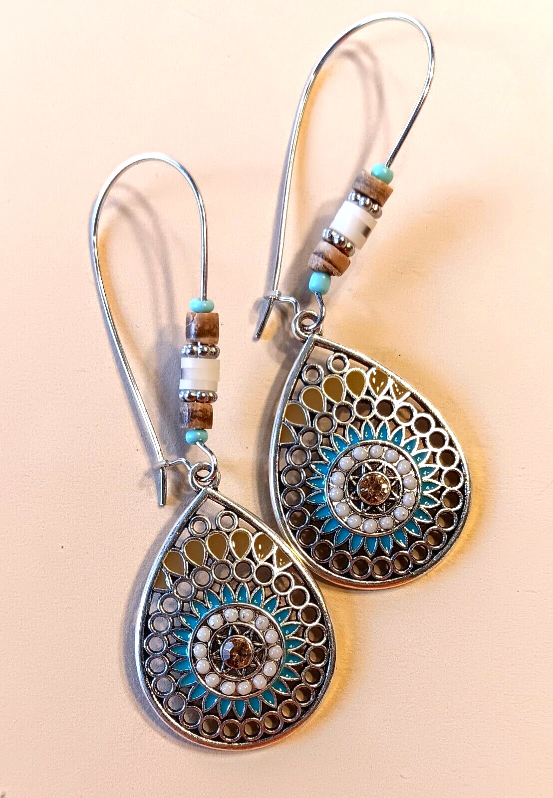 PAINTED ENAMEL TEARDROP earring beaded KIDNEY WIRE SP25
