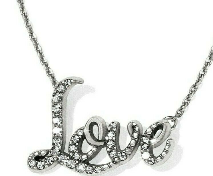 NWT Brighton LOVE SCRIPT Crystals Silver Necklace MSRP $52