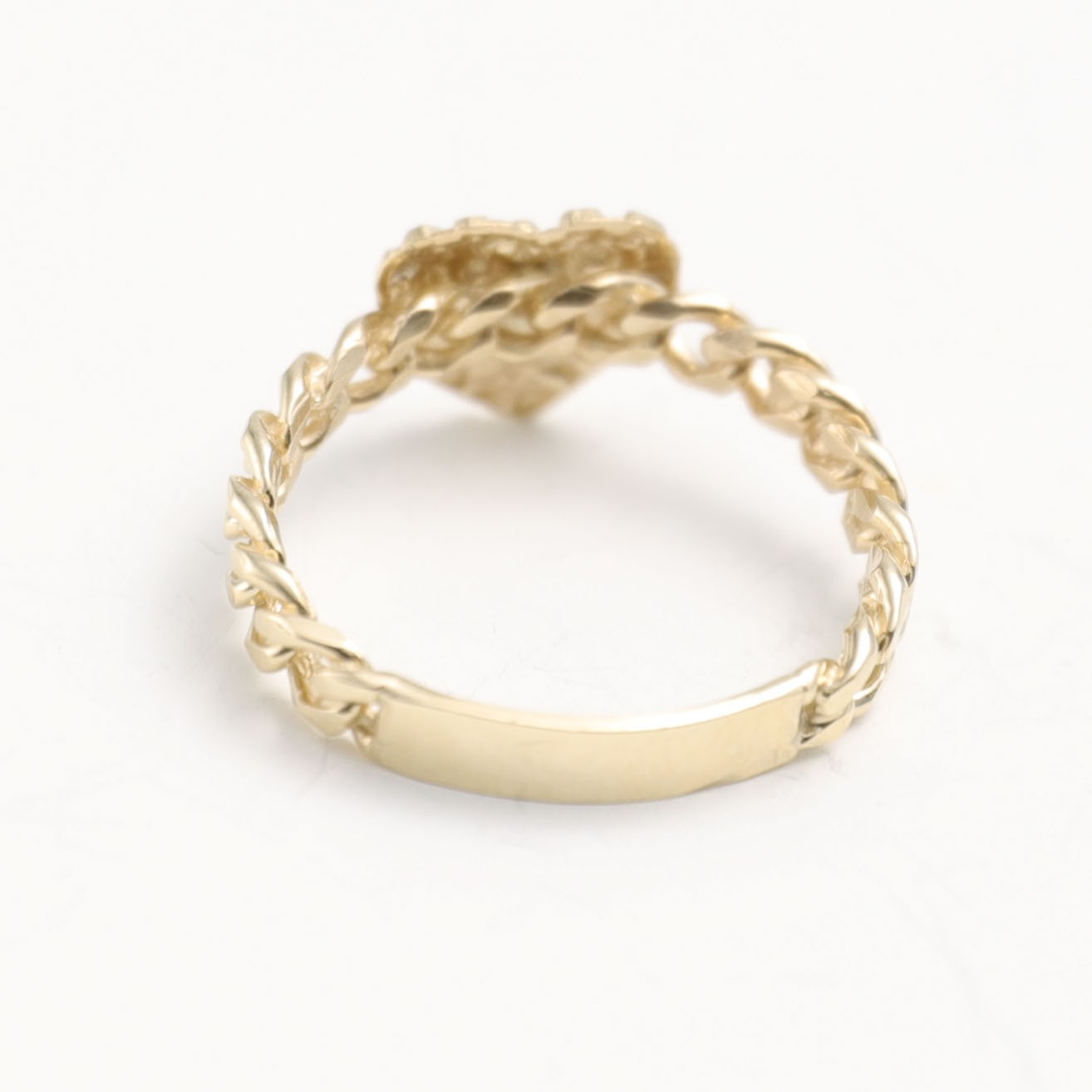 Solid 10K Gold Nugget Heart Ring with Curb Link Band Yellow Gold All Sizes
