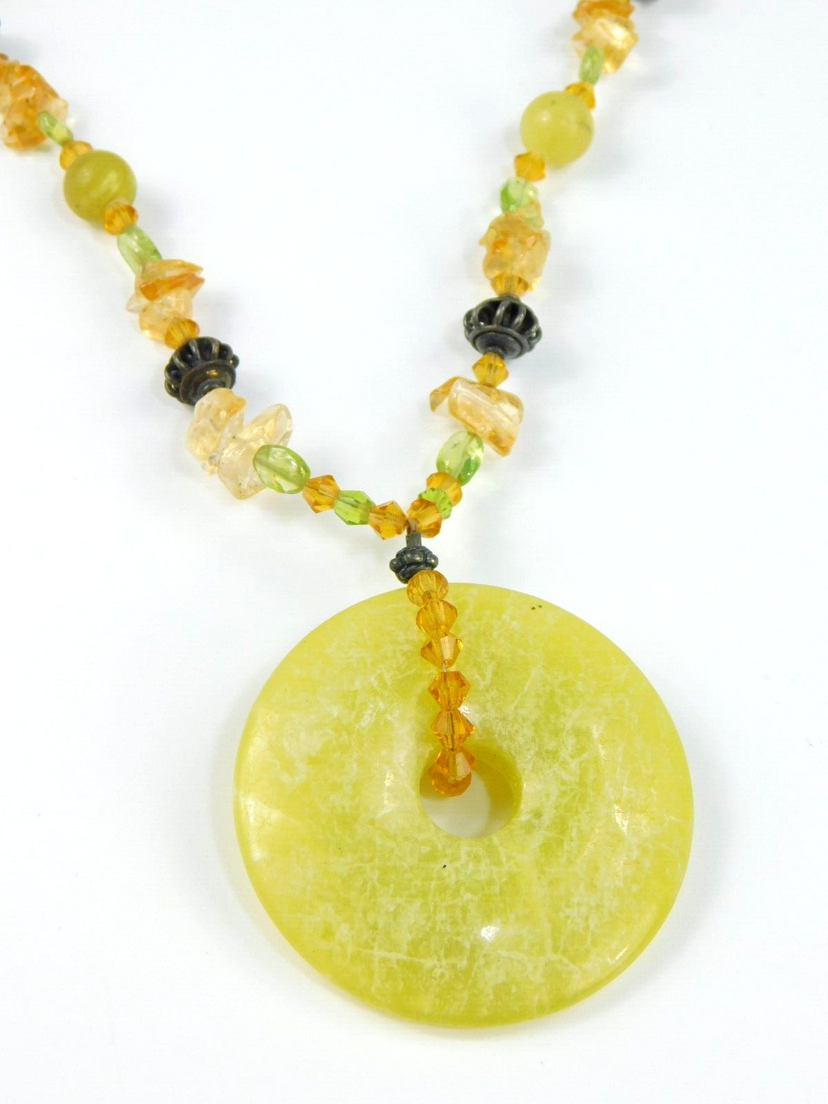 NF 925 Sterling Signed Lemon Quartz Agate Peridot Citrine Beaded Necklace 18″