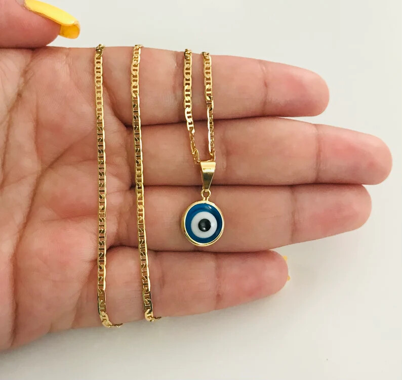 18K Gold Filled Blue Evil Eye Necklace / Pendant / Cadena / Dije Ojo Turco- P116