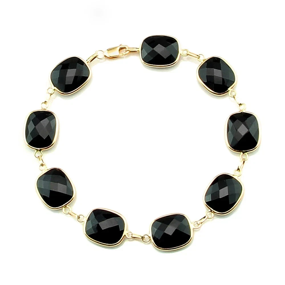 4.80CT Cushion Lab Created Onyx Women’s Tennis Bracelet 14K Yellow Gold Finish