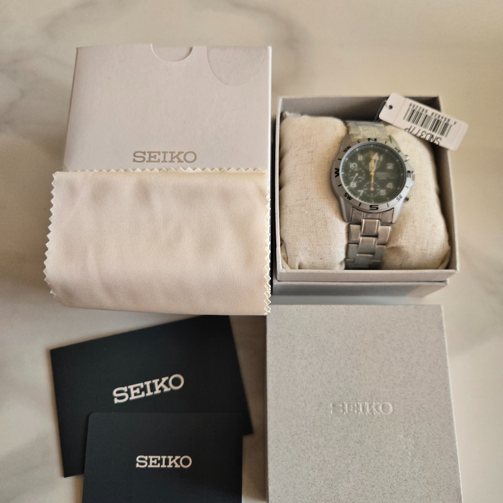 Brand New Seiko Chronograph SND377P Green Dial Quartz Watch from Japan