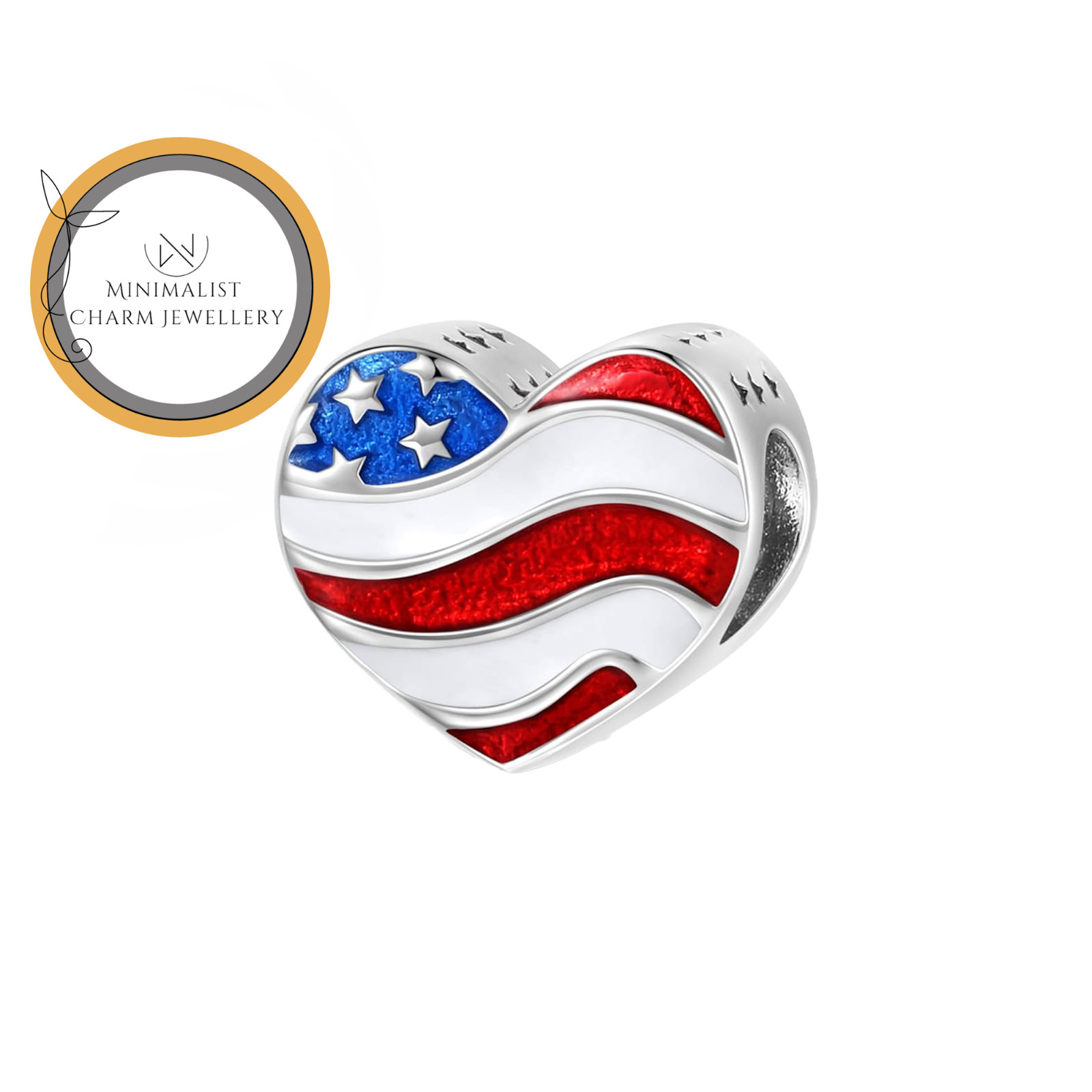 USA Flag Heart Bead Charm, Usa Heart Charm, Heart Charm