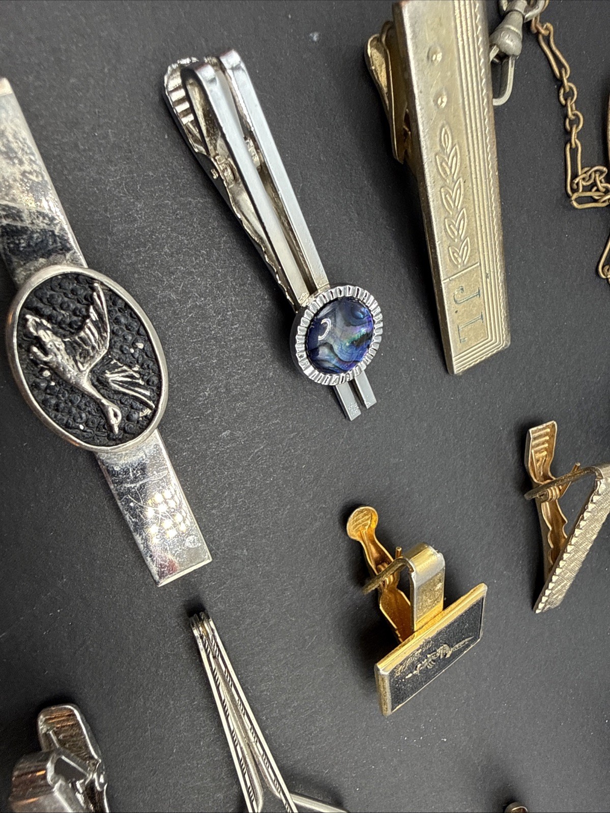 Lot Of Tie Clips And Other Vintage Clip Silver Gold Tone J4