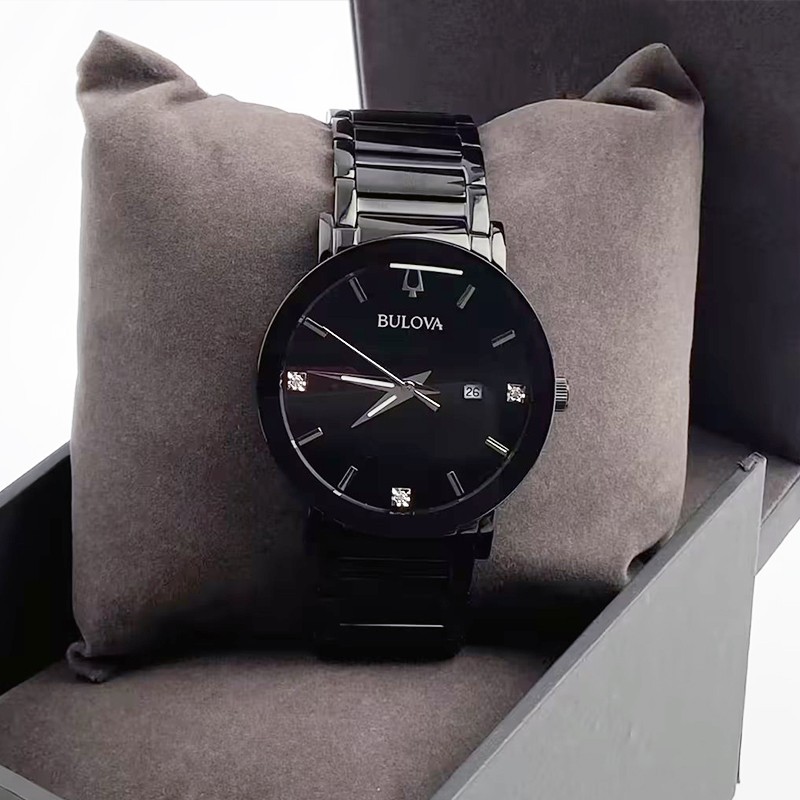 Bulova Men Futuro Modern Black Quartz Calendar Stainless Steel Watch 42mm 98D144
