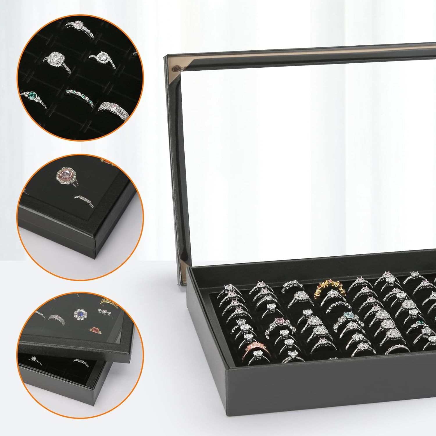 2Pack 100 Slots Jewelry Ring Display Organizer Tray Holder Earrings Storage Case