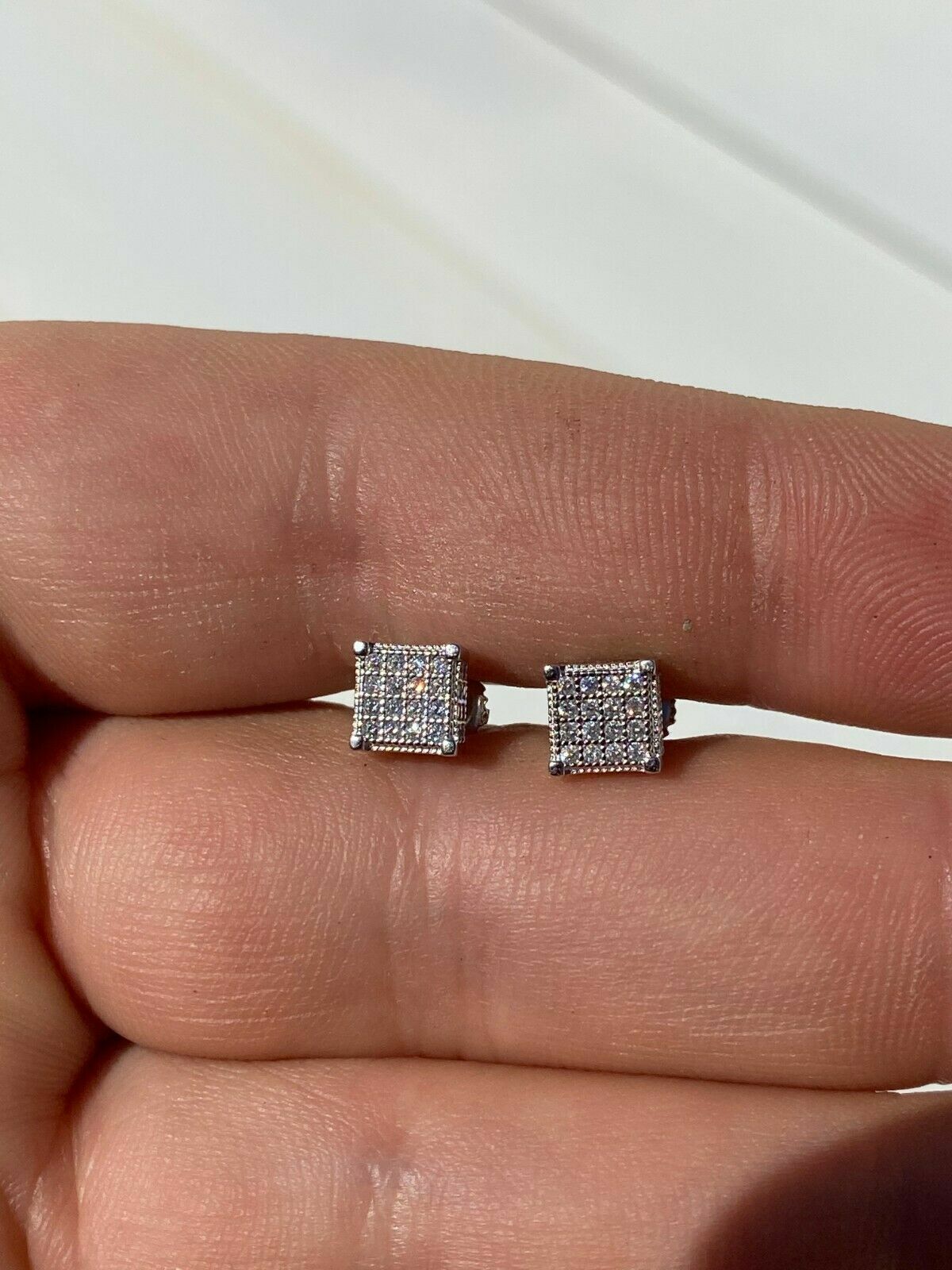 Real Moissanite 925 Silver Small Cube Iced Hip Hop Earrings Stud Passes Tester