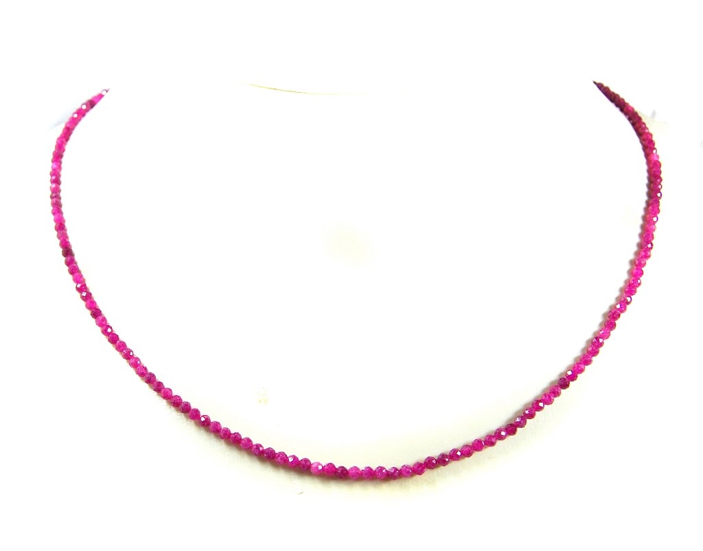 Ruby Faceted Ball Shape Gemstone Necklace Ø-3mm 925 Silver Clasp