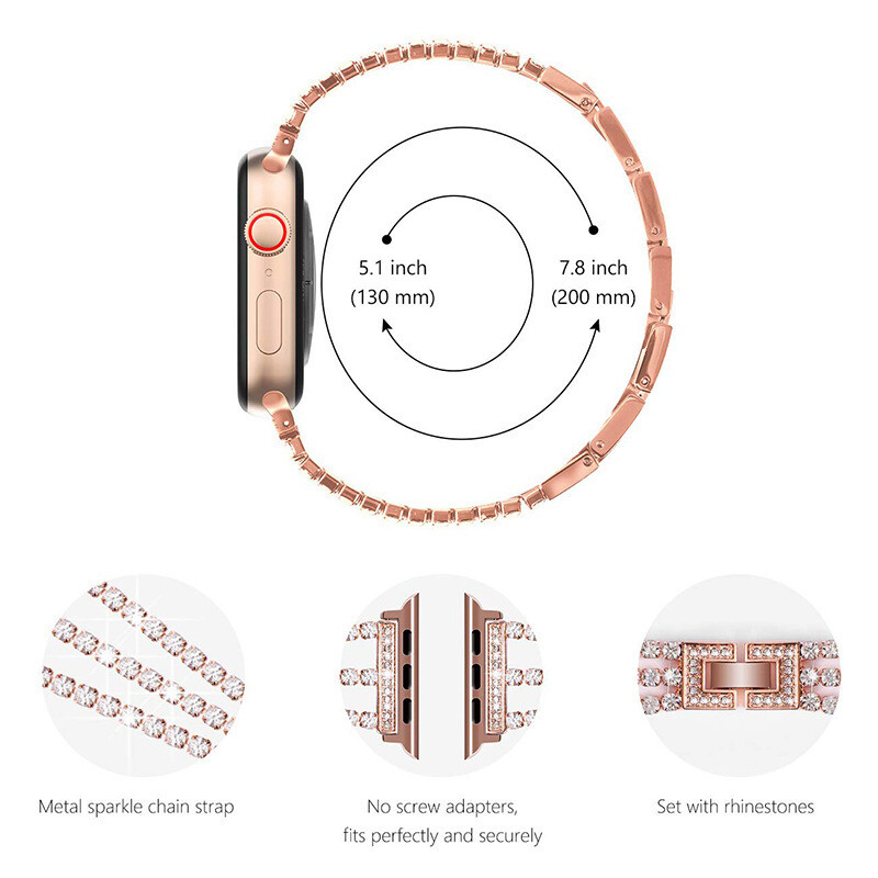 For Apple Watch Ultra 9 8 7 6 5 4 SE Bling Rhinestones Steel Band Bracelet Strap