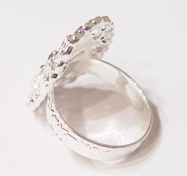 6 of 18x13mm Shiny Silver Victorian Deco Woven Flowers Adjustable Ring Settings