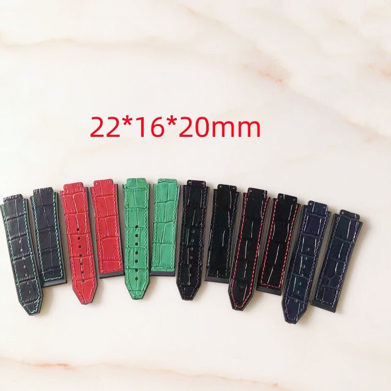 Premium Mens Leather Stick Rubber Sport Watch Band Strap 21 23 25mm for Hublot