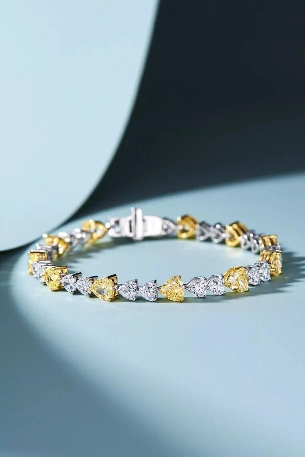 10Ct Heat Cut Simulated Citrine Wedding Tennis Bracelet 14K White Gold Plated