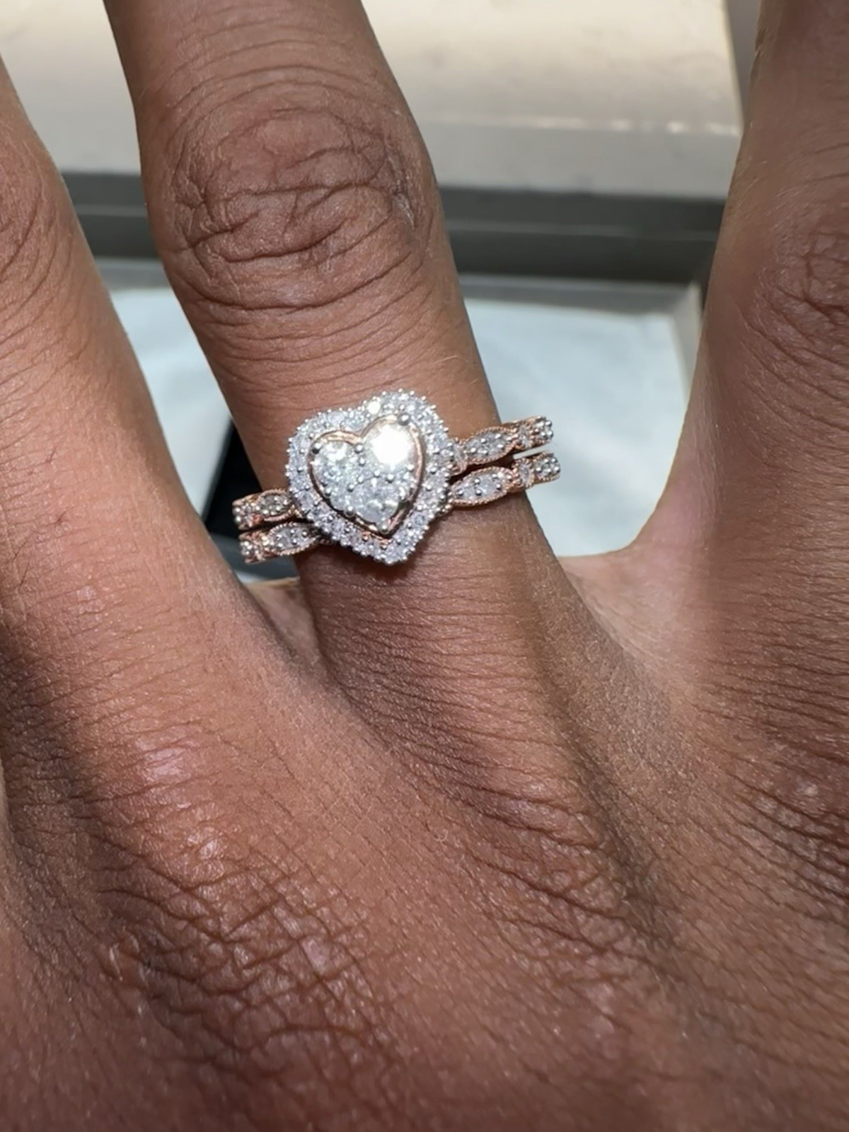 Zales 0.50 ctw Diamond Heart Engagement/Wedding Ring Set 10K Rose Gold Sz 9