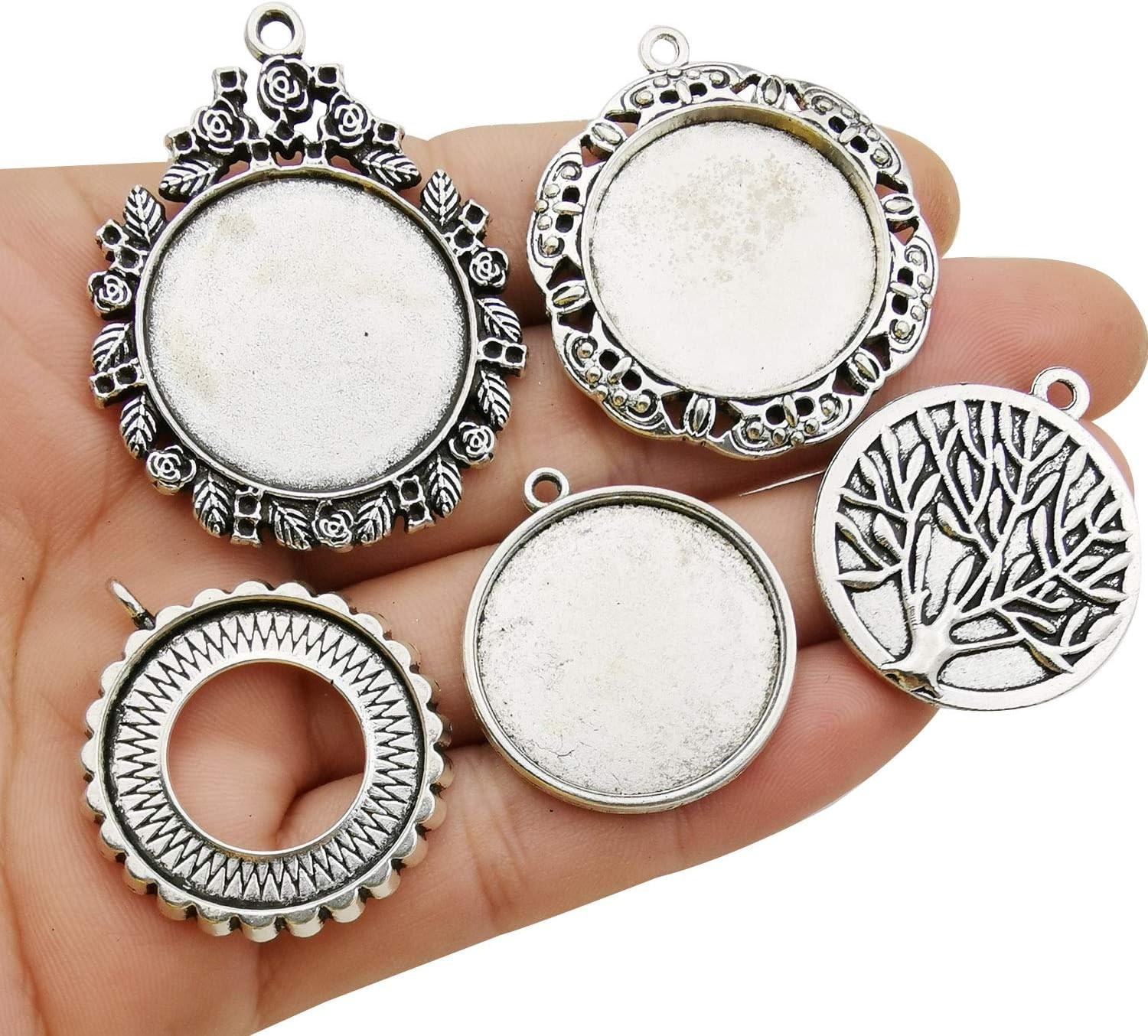 20pcs Mixed Fit 25mm Blank Bezel Pendant Trays Base Antique Silver