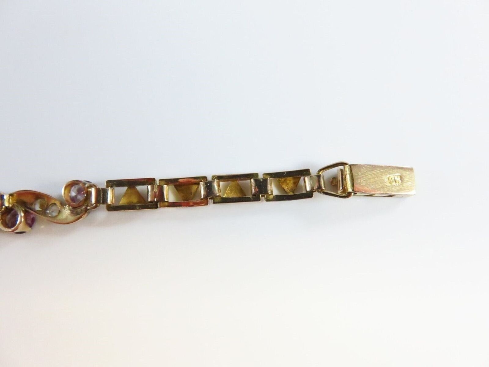 Vintage 9K Gold Lab Created Purple Sapphire & Quartz Bracelet 7″ Length
