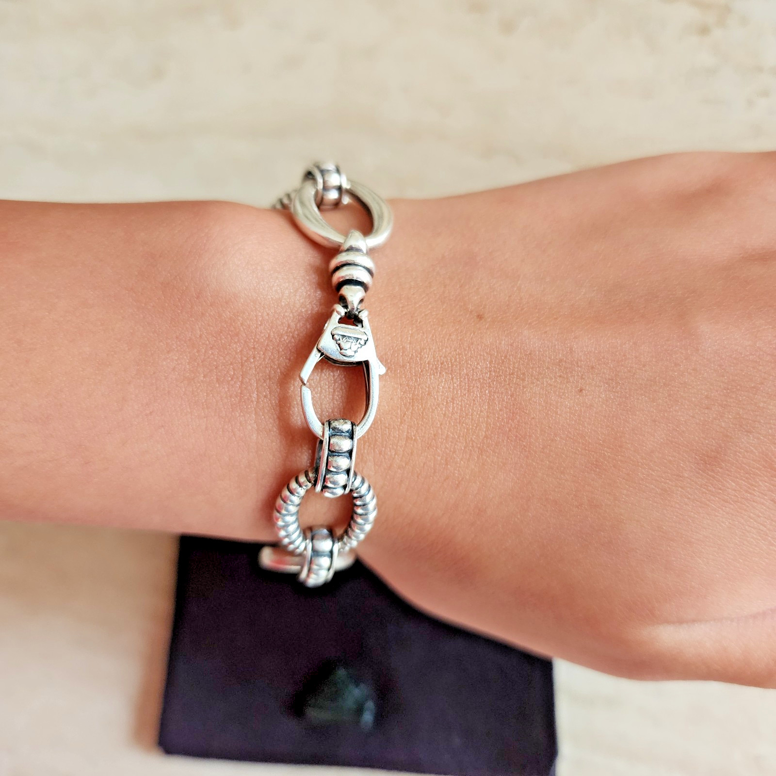 LAGOS Caviar Sterling Silver Bracelet – 7.5” – Beaded & Smooth Link Design