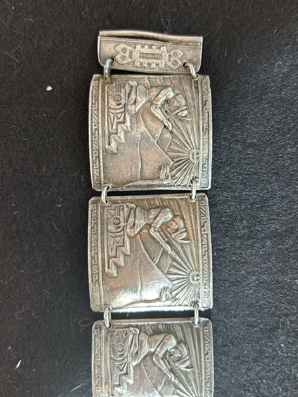 Vintage Peru 900 Silver Inca Panel Bracelet 56.7g Muna Industria Peruana 7”