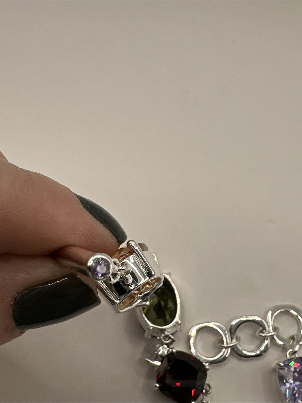 Beautiful Silver Tone NVC Multicolored Cut Crystal Link Bracelet 7-8.5”