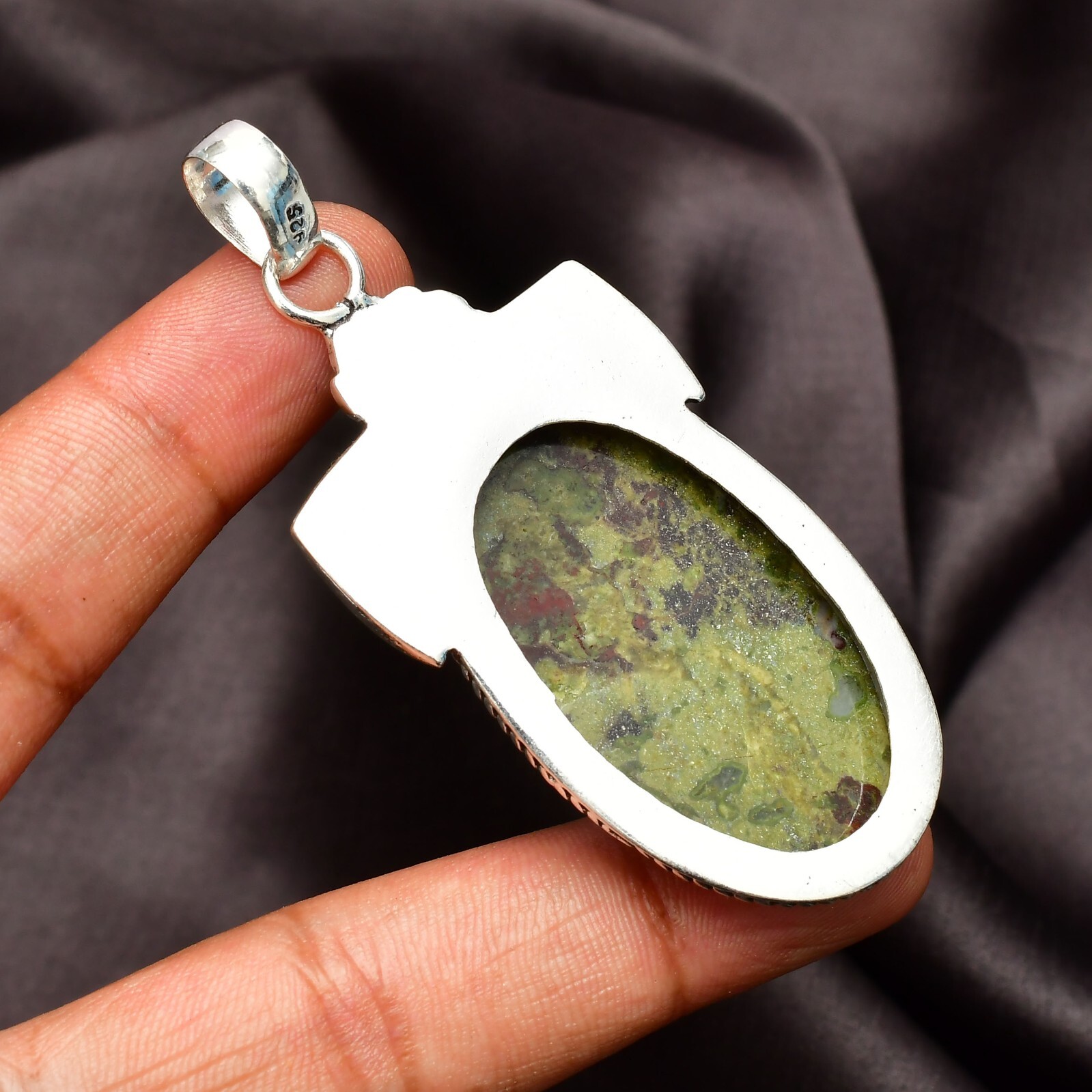 Drgon Jasper Gemstone Handmade 925 Sterling Silver Jewelry Pendant 2.10″