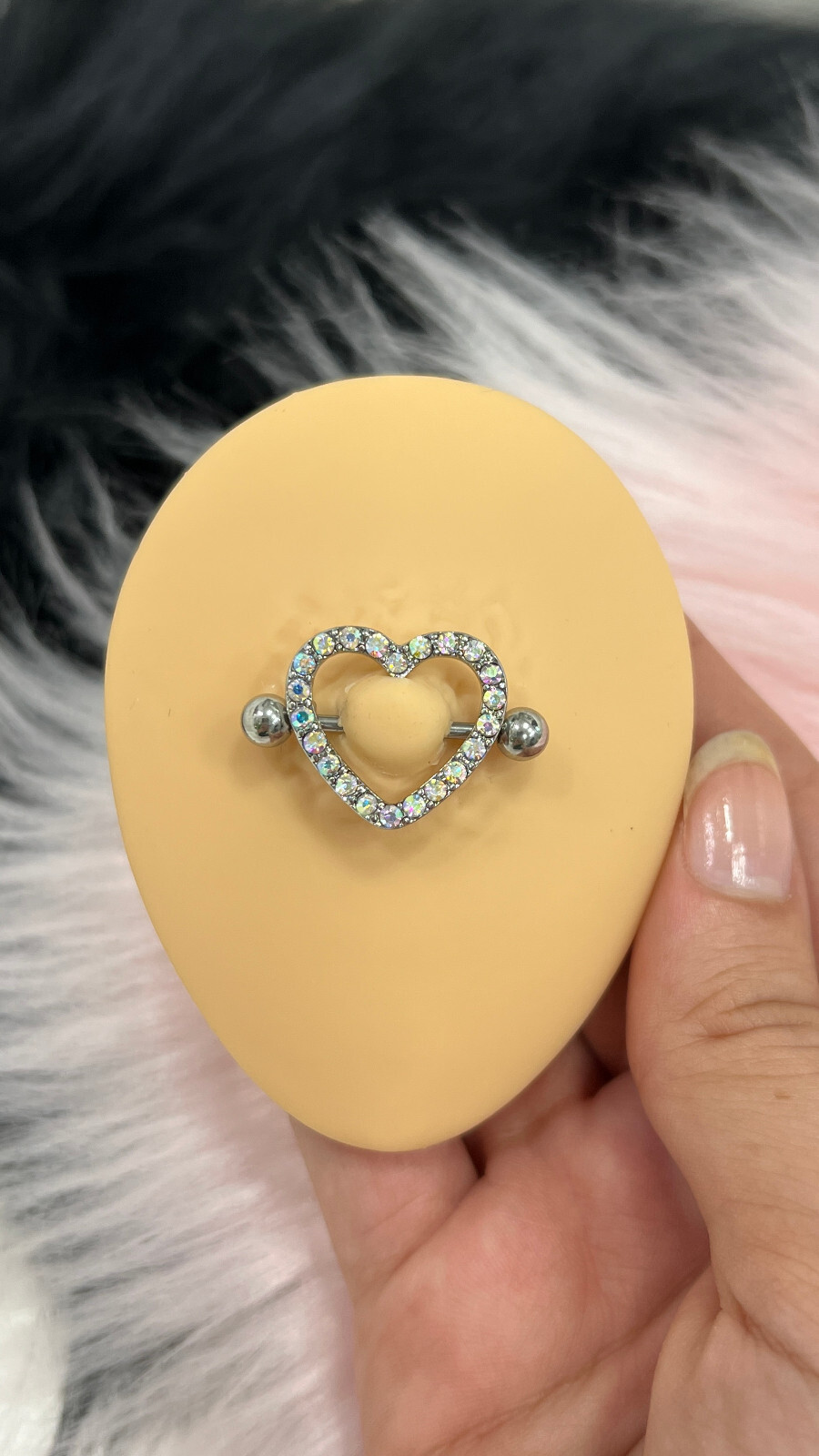 AB Gem Paved Heart Nipple Shield Ring Piercing jewelry 14 Gauge 3/4″ Length – 2
