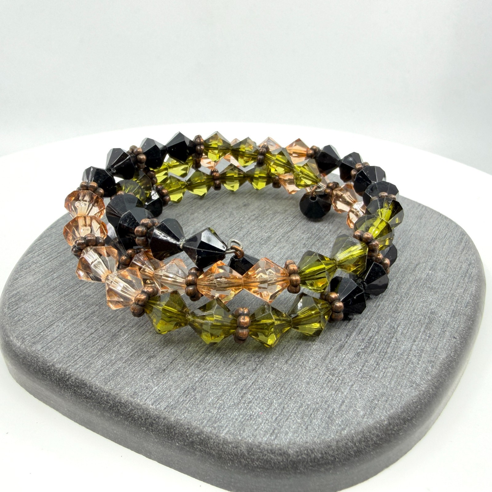 Statement Olive Black Crystal Coil Bracelet Boho Multi Strand Layering Gift Idea