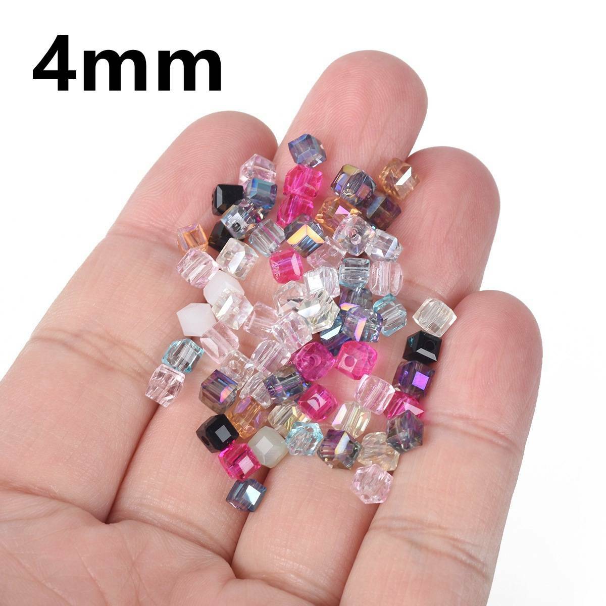 100pcs 4mm Small Cube Square Faceted Crystal Glass Loose Crafts Spacer Beads lot