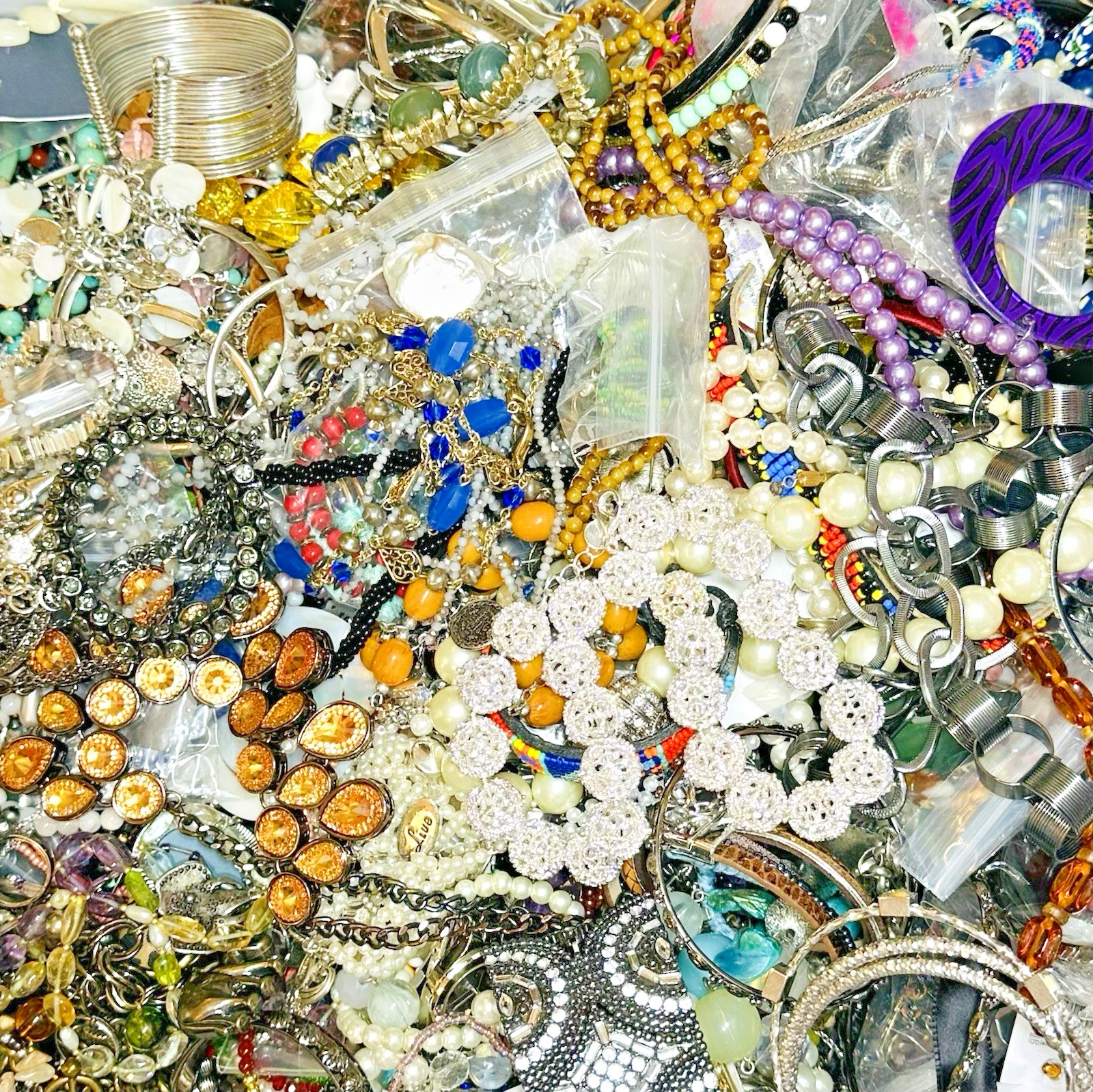 3+ Lbs Wear Vtg Now Mixed Media Mystery Jewelry Lot Grab Bag Surprise Necklaces