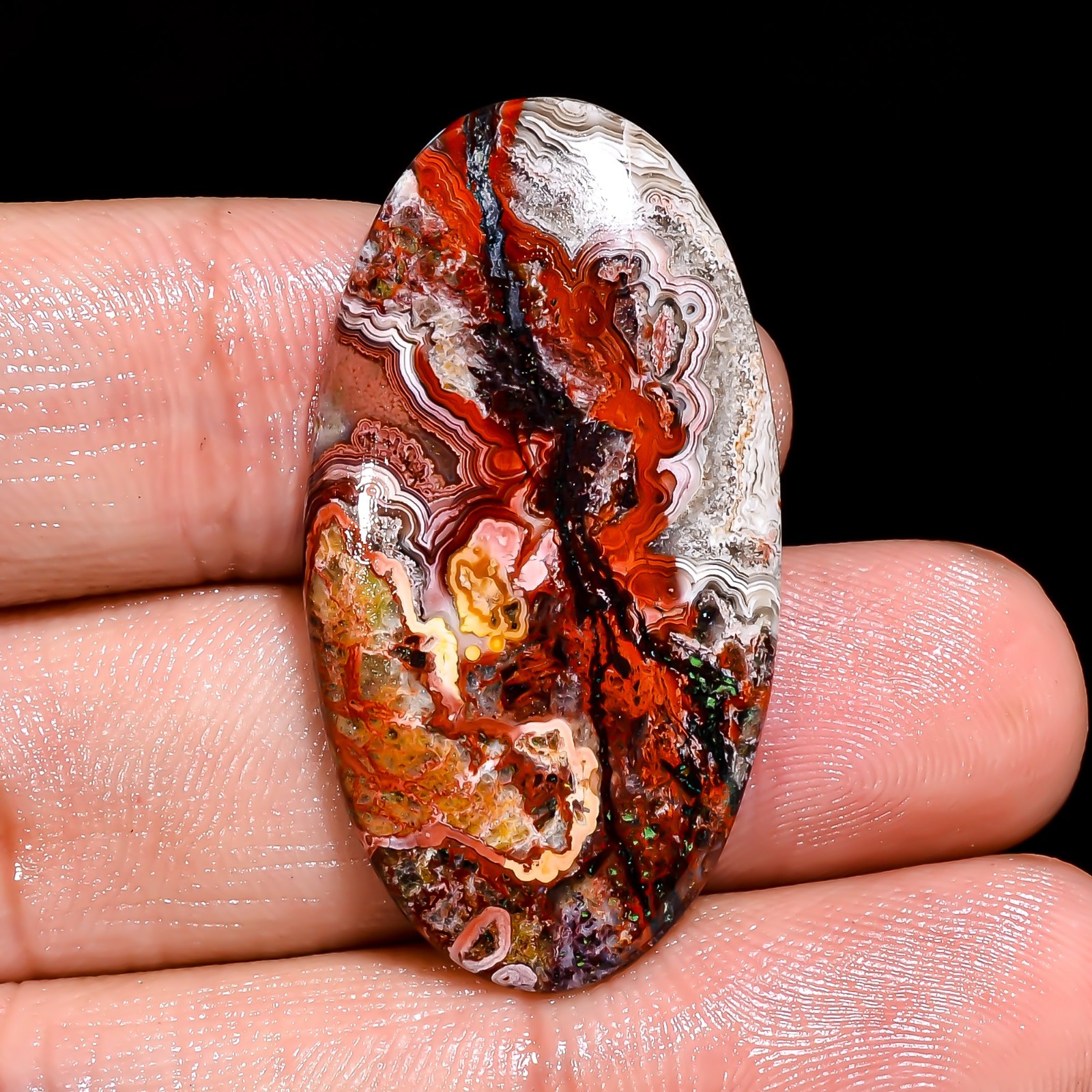 Natural Crazy Lace Agate Oval Shape Cabochon Loose Gemstone 36X19X4 MM 26.5 Cts.