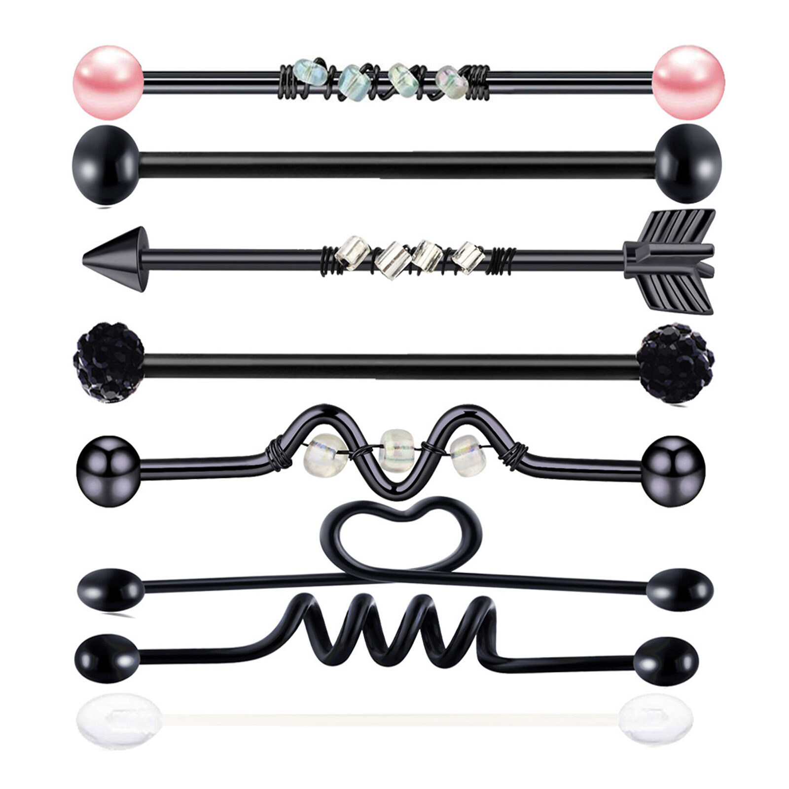 5-16pcs Industrial Barbell Surgical Steel Cartilage Earring Chain Piercing 14G