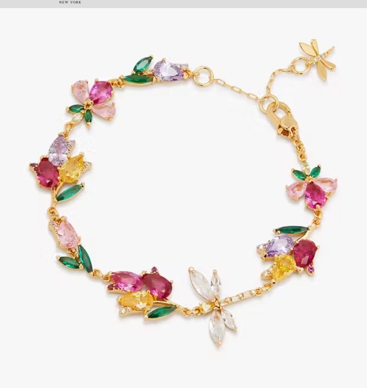 NWT Kate Spade Greenhouse Floral 12k Gold Plated CZ Crystals Bracelet