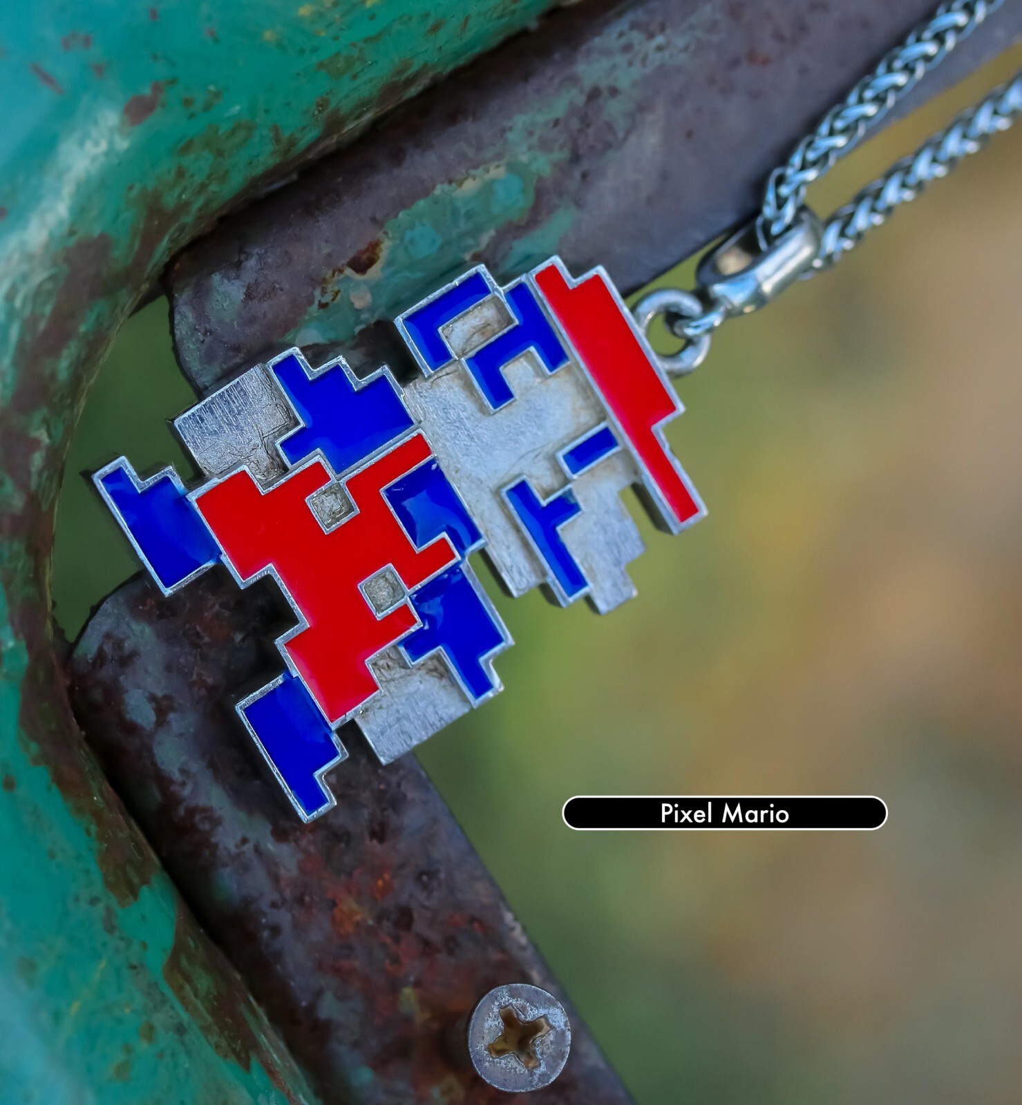 Retro 8 Bit NES Handmade S925 Silver Super Mario Pendant Necklace