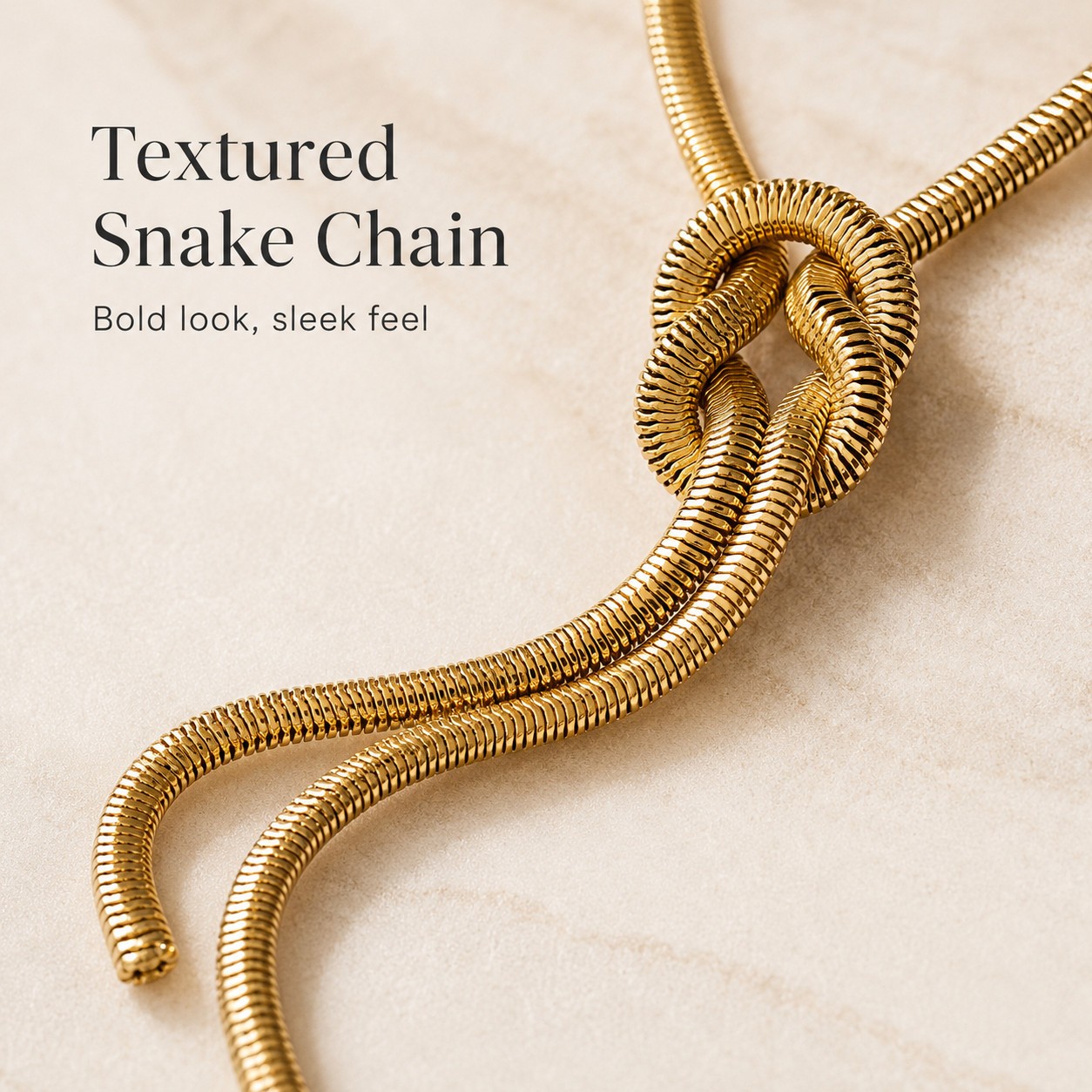 Gold Knot Snake Chain Necklace Stainless Steel Waterproof Statement Jewelry