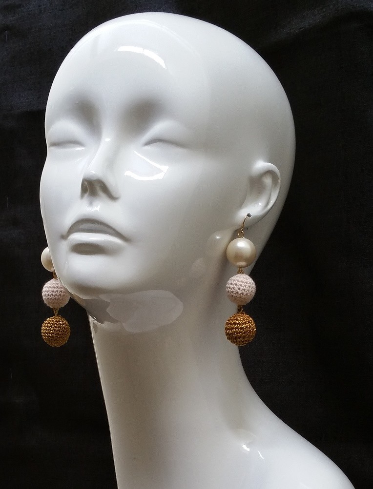 JCREW earrings drop ball dangle crochet pearl pink gold fun jewelry retro gift