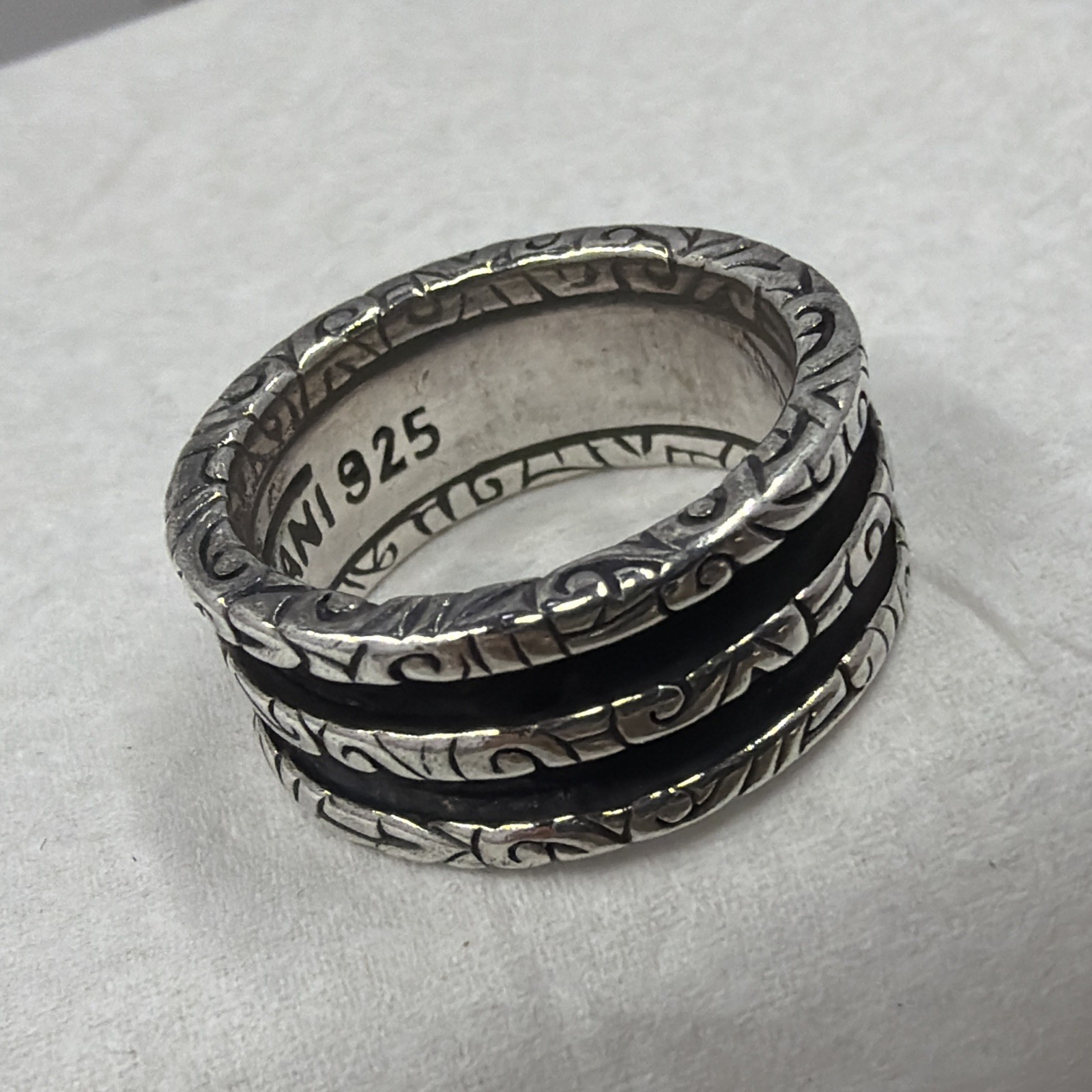 Versani Sterling Silver 925 KeyDesign Two Row 8.7MM Size 5.5 Oxadized Ring Band
