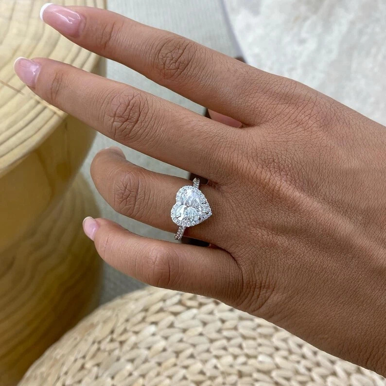 IGI 3.70Ct Heart EF/VSI Lab Grown Diamond Halo Engagement Ring 14k White Gold