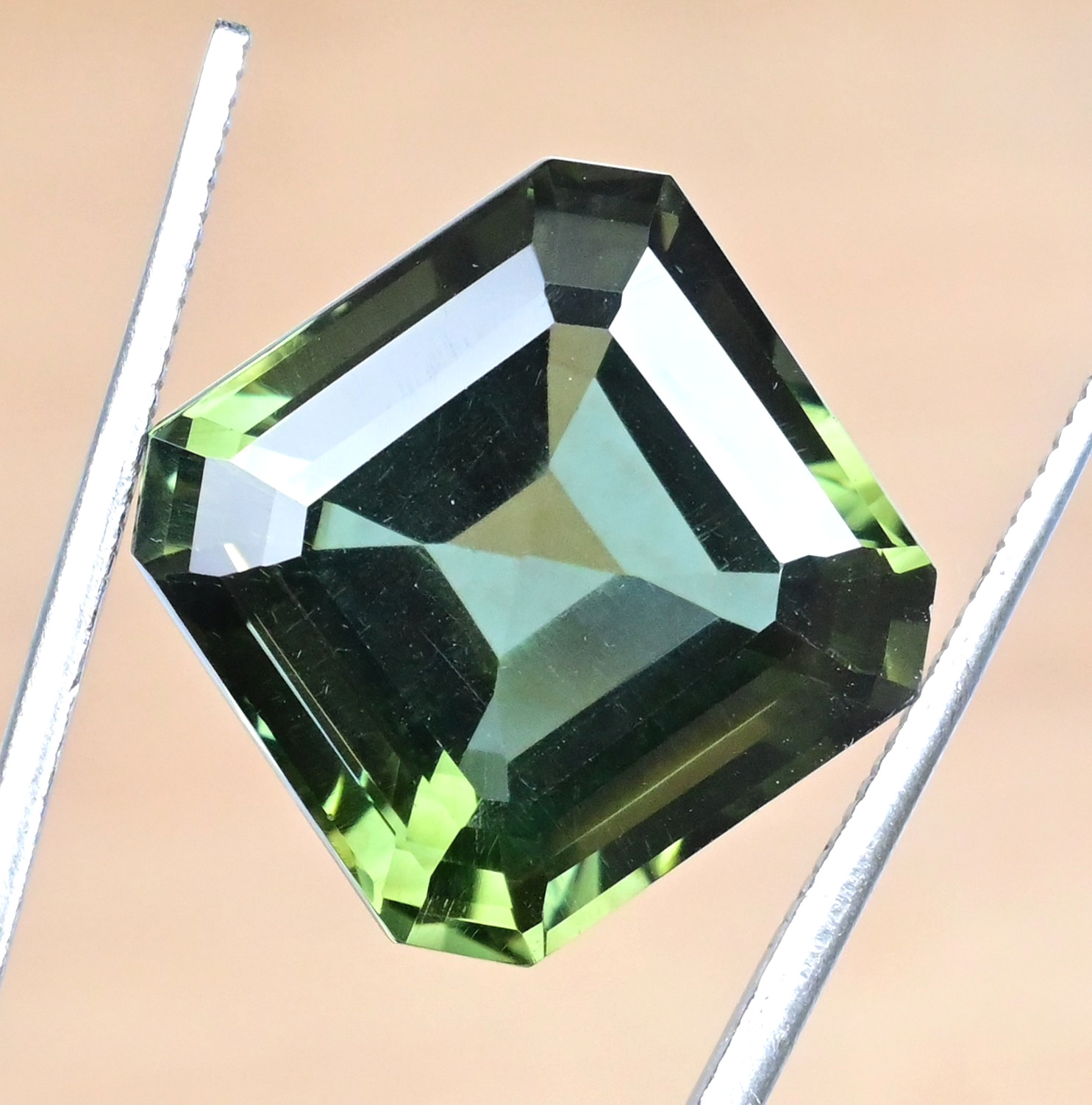 22.65 Ct Natural Greenish Moldavite Octagon Flawless Certified Loose Gemstone