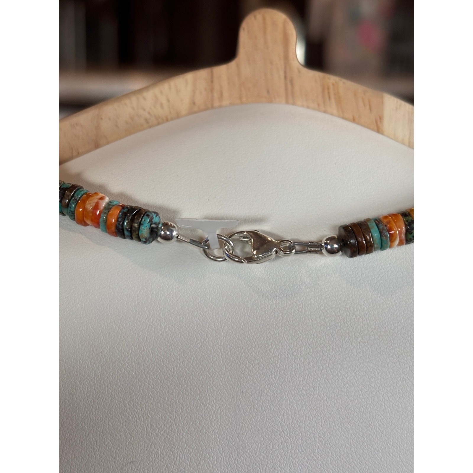 Southwestern 16″ 6mm Heishi Necklace Turquoise Orange Spiny Bead Choker Necklace