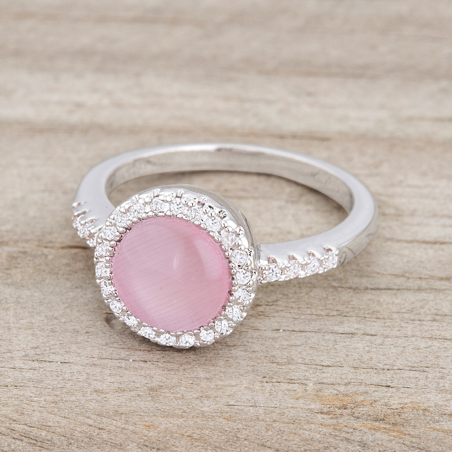 Patricia 0.3ct CZ Pink Cat’s Eye Rhodium Classic Ring