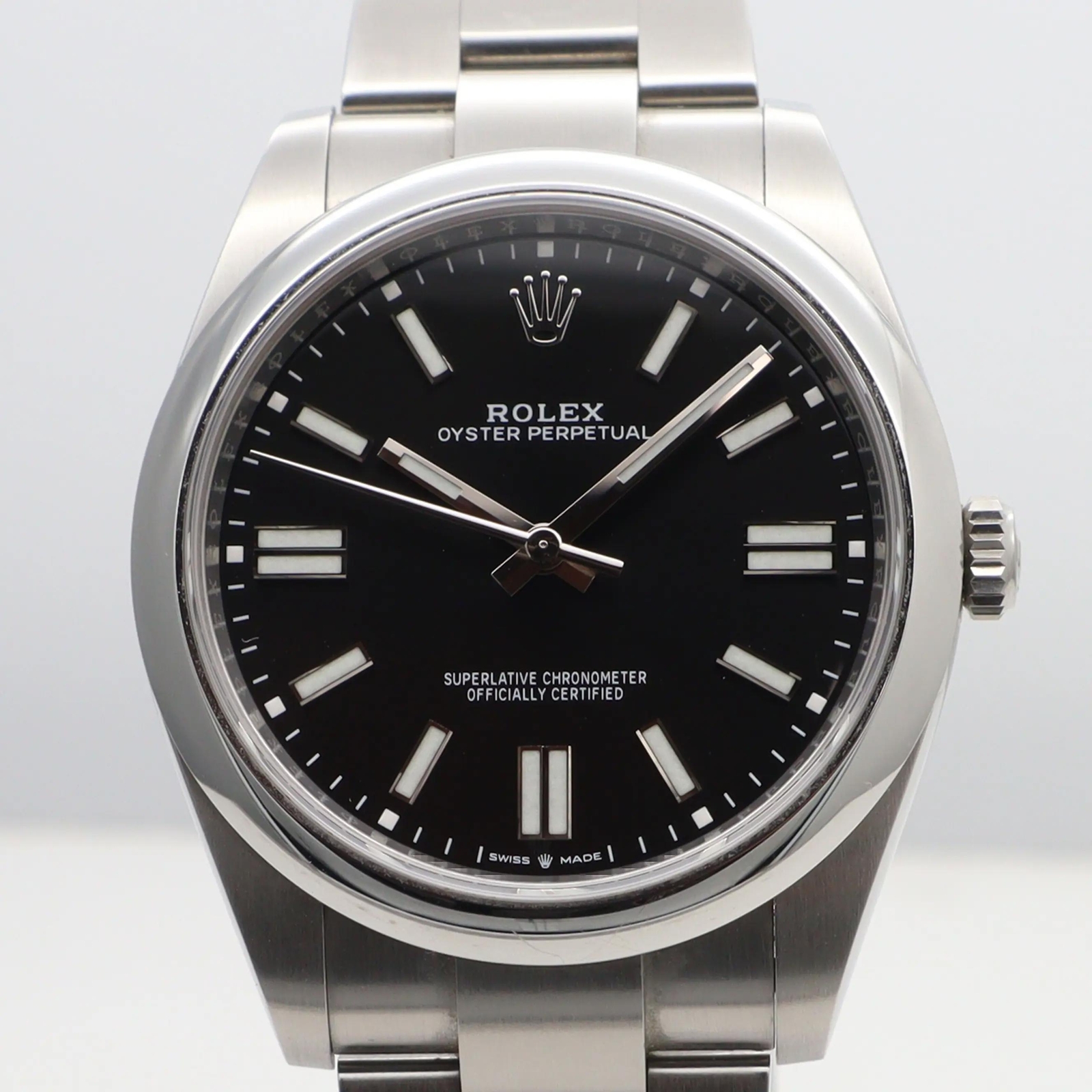Mint 2022 Rolex 124300 Oyster Perpetual 41 Steel Black Index Dial 12 Links Watch
