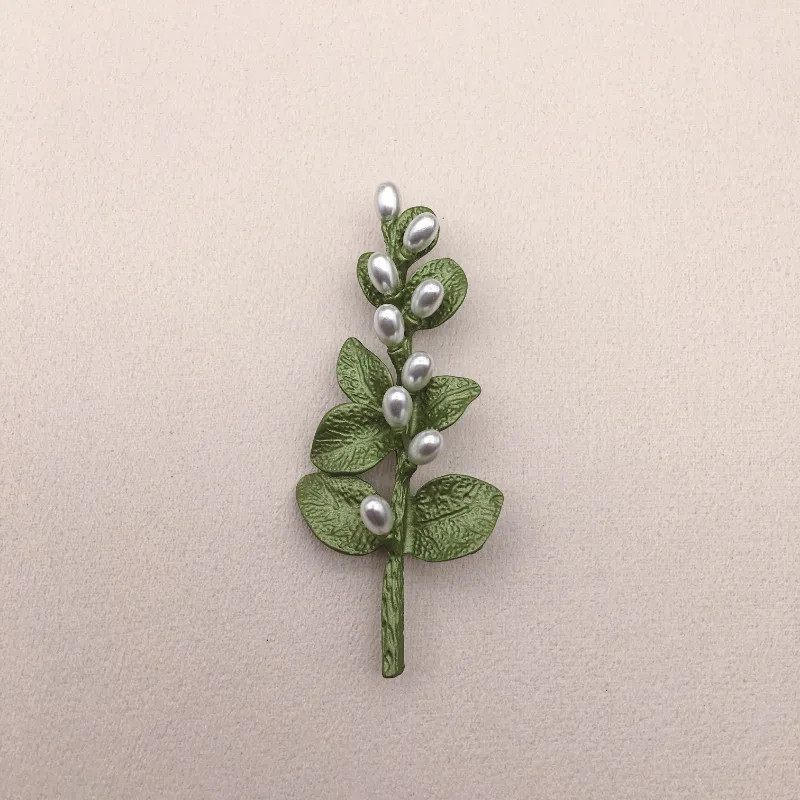 Vintage Green Color Plant Pearls Brooch Pin Flower Brooch For Women Jewelry Gift