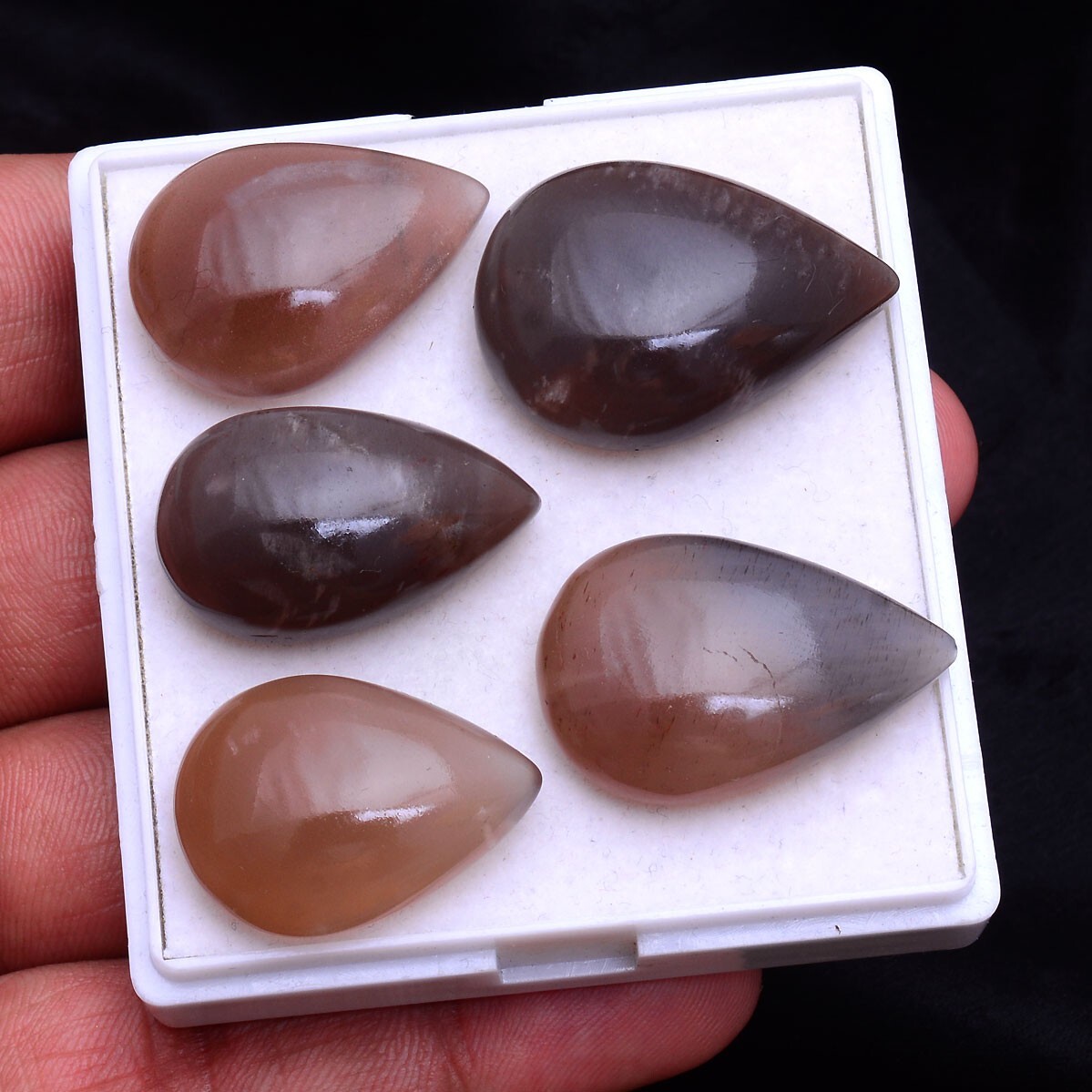 5 Pcs Natural Peach Moonstone 25mm-29mm Pear Cabochon Glossy Loose Gemstones Lot