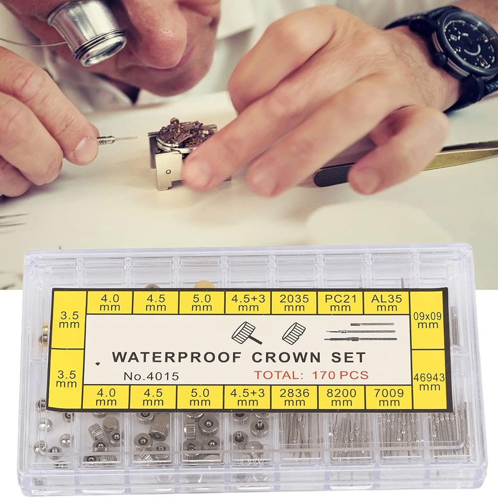 170 PCS Watch Crown Spring Bar Set Watch Stem Extender Crowns Repair Replacement