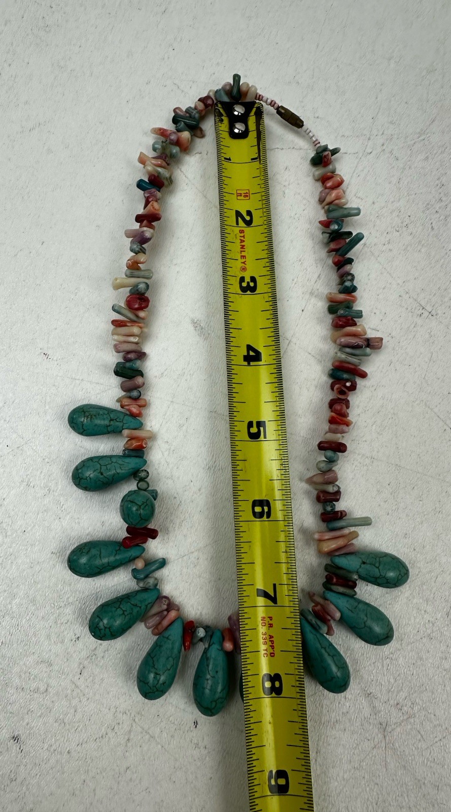 Vintage Turquoise Dyed Howlite & Coral Bead Statement Necklace Colorful Chunky