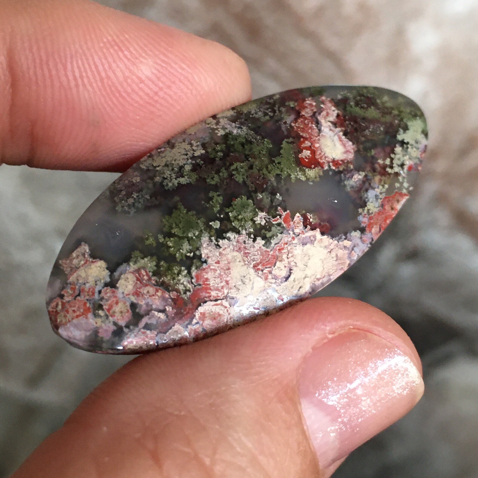 42.8×19.6x6mm Fine Garden Moss Agate Oval Cabochon Loose Picture Stone
