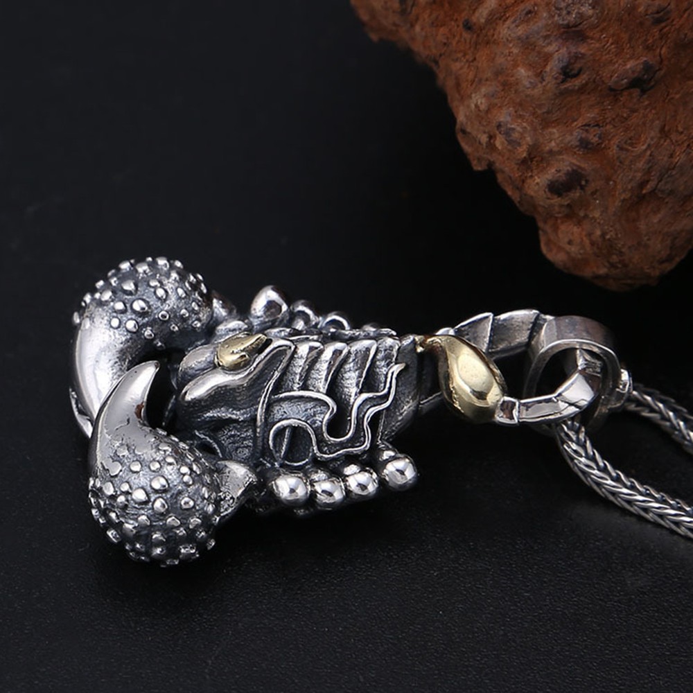 Pure S925 Sterling Silver Lucky Six Words Scorpion Pendant 29-30g 39*29mm